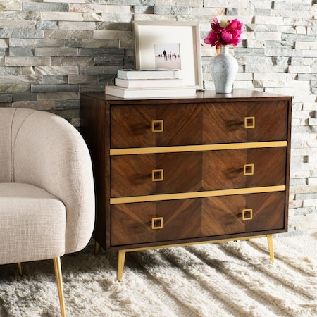 Safavieh Katia 3 Drawer Chest; Walnut & Gold - 29 x 31.9 x 16 in. CHS6413B